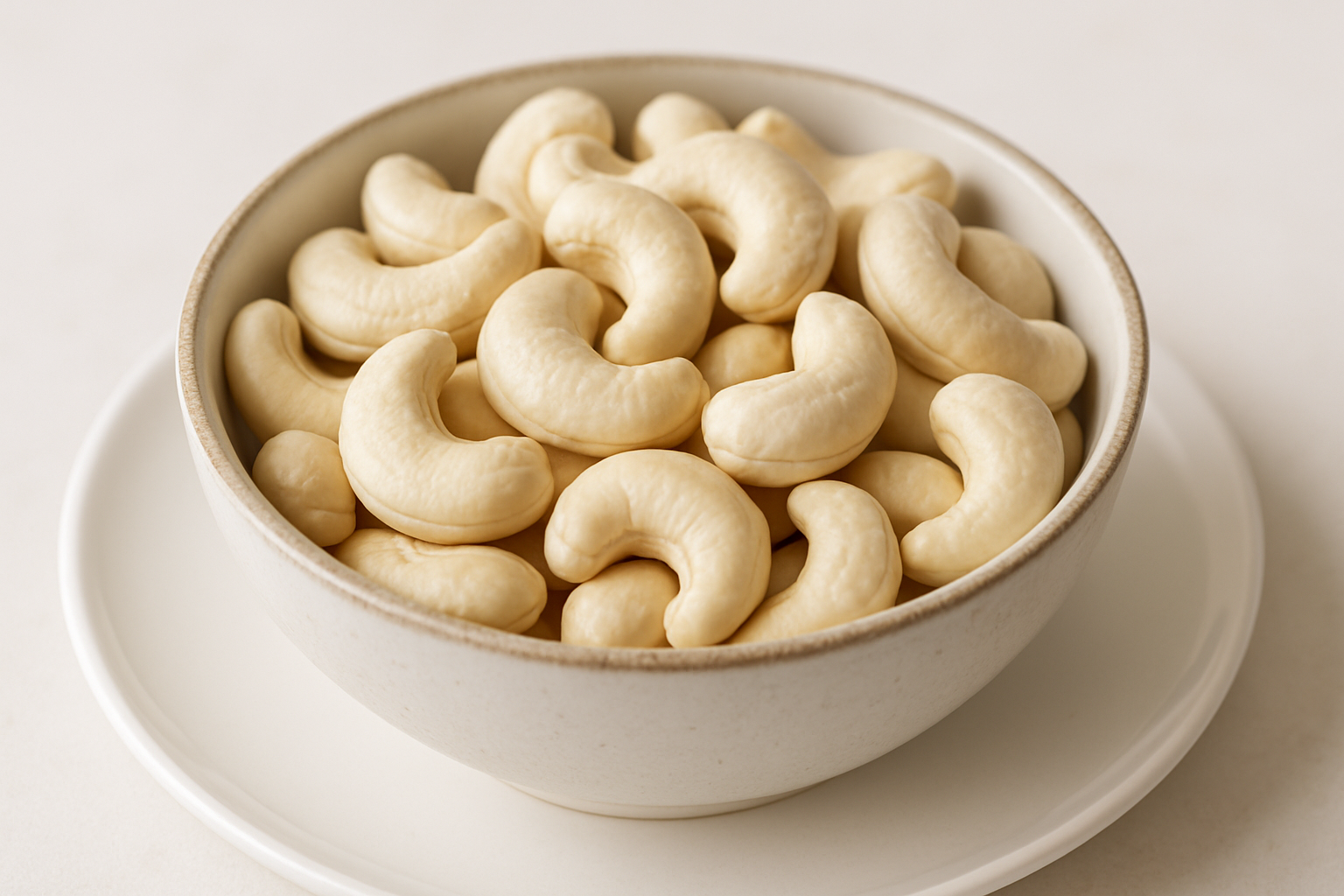 Whole ROasted Cashew , white and creamy in a bowl of plate
