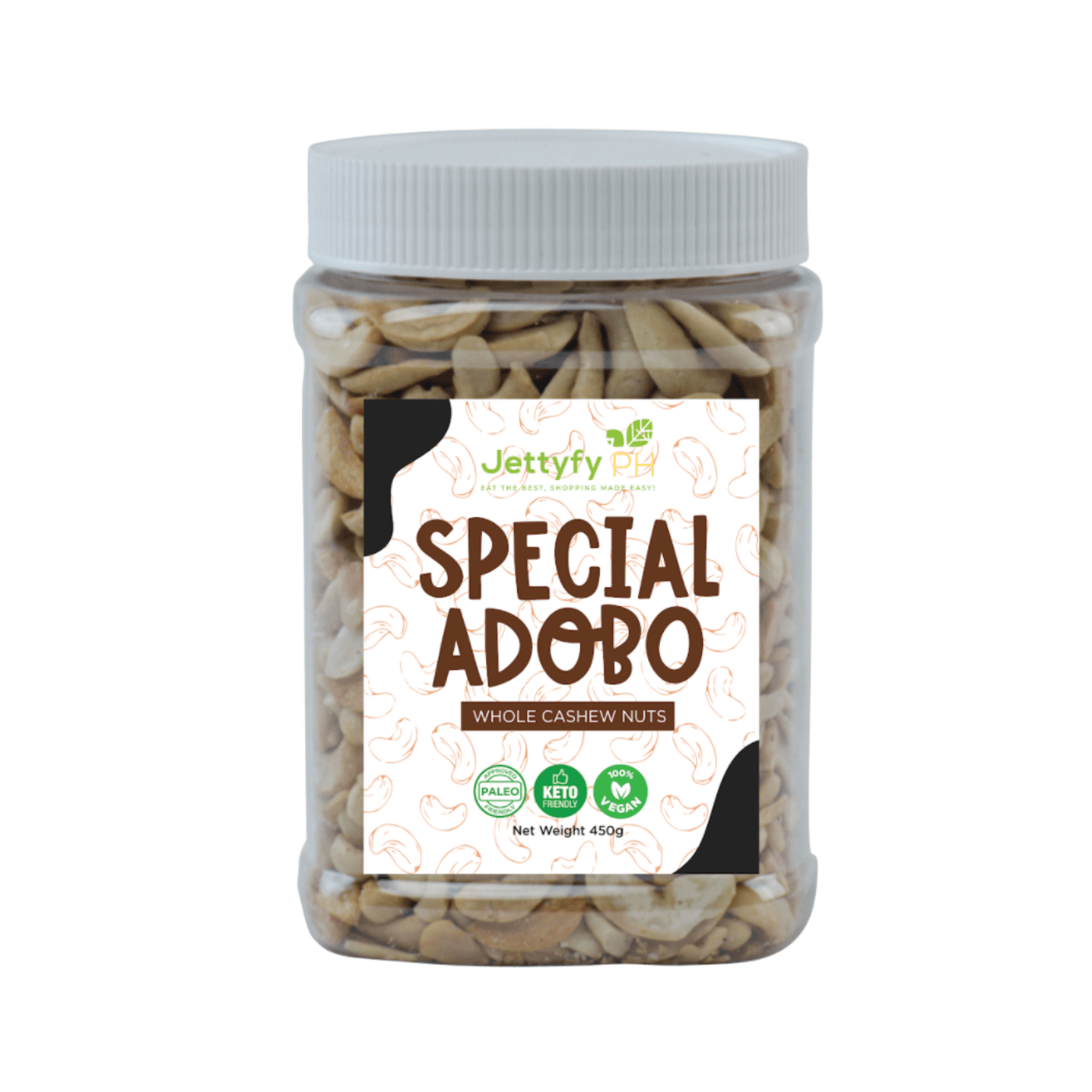 Special Adobo Whole Cashew Nuts Jettyfy Philippines 450 Grams(Jar) 